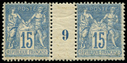 ** FRANCE - Poste - 101, Paire Millésime "9", Luxe: 15c. Bleu - 1876-1898 Sage (Tipo II)