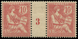 ** FRANCE - Poste - 124, Paire Millésime "3" (* Sur Millésime): 10c. Mouchon Retouché - Unused Stamps