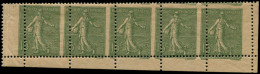 * FRANCE - Poste - 130j, Type IV, Bande De 5 Horizontale Piquage à Cheval, 1 Exemplaire **: 15c. Semeuse Vert (Spink) - Unused Stamps