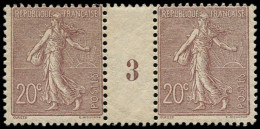 ** FRANCE - Poste - 131, Paire Millésime "3", Signé, Très Légères Adhérences Sur 1 Exemplaire: 20c. Semeuse Brun-lilas - Unused Stamps