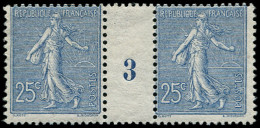 ** FRANCE - Poste - 132, Paire Millésime "3", 25c. Semeuse Bleu - Unused Stamps
