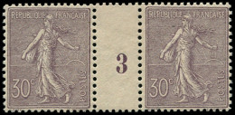 * FRANCE - Poste - 133, Paire Millésime "3", Signé Calves: 30c. Semeuse Lilas - Unused Stamps