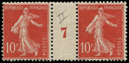 ** FRANCE - Poste - 135b, Type IIa, Paire Millésime "7", Pli Sur Millésime: 10c. Semeuse Rouge - Unused Stamps