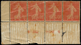 ** FRANCE - Poste - 135f, Bande 4 Recto-verso, * Sur 2 Ex. Et Rousseurs Sur Bdf + Plis Transversaux: 10c. Rouge - Unused Stamps