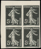 ESS FRANCE - Poste - 137, Bloc De 4, Essais Non Dentelés En Noir, Signé Scheller (amorce Mill. 4), 2 Ex **: 5c. Semeuse - Unused Stamps