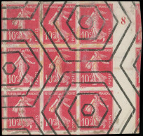 O FRANCE - Poste - 138, Bloc De 9, Millésime "8" à Droite, Paraoblitéré Hexagone: 10c. Semeuse Rose - Used Stamps