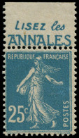 ** FRANCE - Poste - 140g, Pub "les Annales": 25c. Semeuse Bleu (Spink) - Unused Stamps