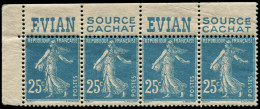 ** FRANCE - Poste - 140g, Bande De 4, Pub "Evian": 25c. Semeuse Bleu (Spink) - Unused Stamps