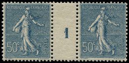 ** FRANCE - Poste - 161, Paire Millésime "1": 50c. Semeuse Lignée - Unused Stamps