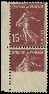** FRANCE - Poste - 189, Paire, 1 Exemplaire Impression Incomplète: 15c. Semeuse Brun-lilas (Spink) - Neufs