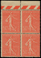 ** FRANCE - Poste - 199n, Bloc De 4, Faux Dit "de Marseille", Bdf: 50c. Semeuse Rouge - Unused Stamps