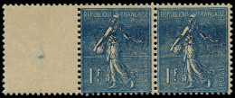 ** FRANCE - Poste - 205, En Paire, Large Barre De Couleur: 1f. Semeuse Bleu - Unused Stamps
