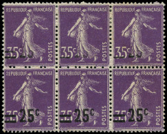 * FRANCE - Poste - 218, Bloc De 6, 3 Ex. Surcharges Incomplètes Dont 2 Quasi Absentes, Signé JF Brun: 25c. S. 35c. Viole - Unused Stamps