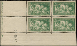 ** FRANCE - Poste - 269, Bloc De 4 Coin Daté 27/10/30: Provinces Françaises - Unused Stamps