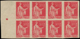 ** FRANCE - Poste - 283v, Type IV, Bloc De 8 Non Dentelé, Faux De "Samoreau", Pli Sur 2 Exemplaires: 50c. Paix Rouge (Sp - Unused Stamps