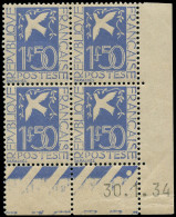 ** FRANCE - Poste - 294, Bloc De 4, Cd 30/1/34 (légères Adhérences Noires): Colombe De La Paix - Unused Stamps