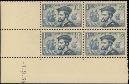 ** FRANCE - Poste - 297, Bloc De 4 Cd 7/9/34: 1.50f. Jacques Cartier Bleu - Unused Stamps