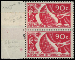 ** FRANCE - Poste - 326a, Paire Dont 1 Ex Impression Sur Raccord: Expo De Paris 1937 - Nuevos