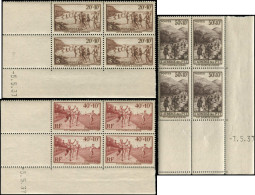 ** FRANCE - Poste - 345/47, 3 Blocs De 4, Cd 1937: Œuvres Sociales Et Sportives Des PTT - Unused Stamps