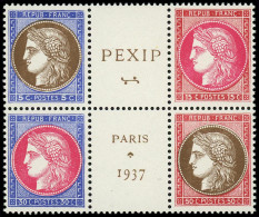 ** FRANCE - Poste - 348/51, Bloc De 4 Avec Vignette: Pexip 1937 - Unused Stamps