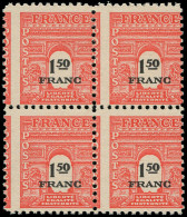 ** FRANCE - Poste - 708, Bloc De 4, Piquage à Cheval: 1.50f. Rouge - Nuevos