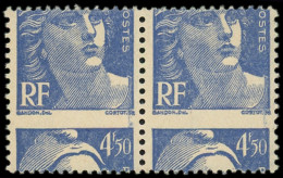 ** FRANCE - Poste - 718Ai, Paire Horizontale, Piquage à Cheval: 4.50f. Bleu - Unused Stamps