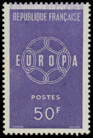 * FRANCE - Poste - 1219, Double Impression En Haut Du Timbre (re-entry), Adhérences Sur Gomme: 50f. Europa 1959 - Neufs