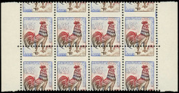 ** FRANCE - Poste - 1331f, Bloc De 8 De Carnet Avec Bord, Piquage à Cheval: 25c. Coq - Unused Stamps