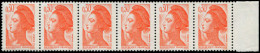 ** FRANCE - Poste - 2182d, Bande De 6, 2 Exemplaires Sans Bande De Phospho Tenant à Normal: 0.30 Liberté - Unused Stamps