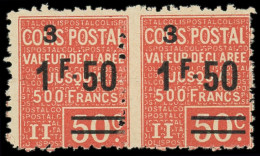 ** FRANCE - Colis Postaux - 62, Paire Horizontale, Piquage à Cheval: 1.50f. Sur 50c. Rouge - Nuevos