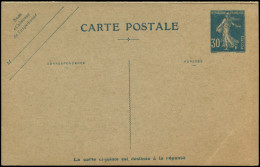 N FRANCE - Entiers Postaux - 192-CPRP1, Avec Réponse: 30c. Semeuse Bleu - Andere & Zonder Classificatie