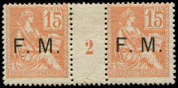 ** FRANCE - Franchise - 1, Paire Millésime "2": 15c. Mouchon - Military Postage Stamps