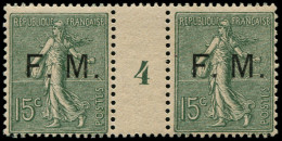 ** FRANCE - Franchise - 3, Paire Millésime "4": 15c. Semeuse Vert-olive - Military Postage Stamps