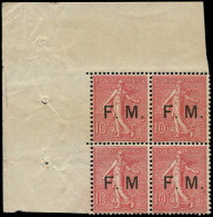 ** FRANCE - Franchise - 4a, Bloc De 4 Dont 1 Exemplaire "M" Sans Point: 10c. Semeuse Rose - Military Postage Stamps