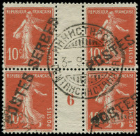 O FRANCE - Postes Serbes - 5, Bloc De 4, Millésime "6", Signé: 10c. Semeuse Rouge - Guerre (timbres De)