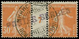 O FRANCE - Postes Serbes - 9, Paire Millésime "7", Papier Blanc: 30c. Semeuse Orange - Oorlogszegels