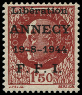 ** FRANCE - Libération (N° Et Cote Mayer) - Annecy 1, Signé Mayer: 1.50f. Pétain Brun-rouge - Liberazione