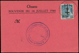 CP FRANCE - Libération (N° Et Cote Mayer) - Bourg D'Oisans 1M, Sur Carte Postale: 50c. + 9.50f. Turquoise Mercure - Liberation