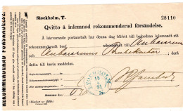 78940 - Schweden - 1891 - Einlieferungsschein Fuer R-Bf STOCKHOLM - Lettres & Documents