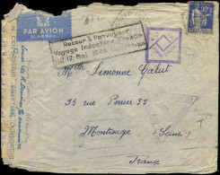 LET FRANCE - 1° Vols - 17/05/40, France/Indochine, Voyage Interrompu Pour Faits De Guerre, Enveloppe Censurée - Premiers Vols