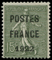 (*) FRANCE - Préoblitérés - 37a, Poste France 1922, Signé Scheller: 15c. Semeuse Vert-bronze - 1893-1947