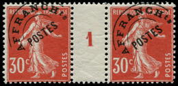 ** FRANCE - Préoblitérés - 58, Paire Millésime "1": 30c. Semeuse Rouge - 1893-1947