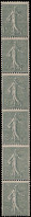 * FRANCE - Roulettes - 3, Bande De 6 Verticale (charnière De Consolidation Sur 2 Ex): 15c. Semeuse Lignée Vert - Coil Stamps