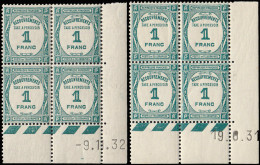 ** FRANCE - Taxe - 60, 2 Blocs De 4, Cd 19/6/31 & 9/11/32: 1f. Bleu - 1859-1959 Mint/hinged