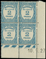 ** FRANCE - Taxe - 61, Bloc De 4, Cd 10/1/27: 2f. Bleu - 1859-1959 Nuevos