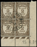 O FRANCE - Taxe - 62, Bloc De 4 Coin Daté 15/6/31: 2f. Sépia  (Spink) - 1859-1959 Usati