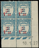 ** FRANCE - Taxe - 64, Bloc De 4 Coin Daté 10/01/1927: 1.20f. S. 2f. Bleu - 1859-1959 Nuevos