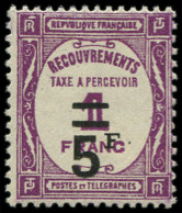 * FRANCE - Taxe - 65, 5f. Sur 1f. Lilas - 1859-1959 Neufs