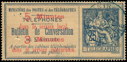 O FRANCE - Téléphone - 12, Signé Scheller (trous D'épingle): 25c. Bleu S. Chamois, Surchargé - Telegraaf-en Telefoonzegels