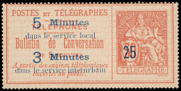 (*) FRANCE - Téléphone - 14, Postes Et Télégraphes: 25 Sur 50c. Rouge Sur Rose - Telegraaf-en Telefoonzegels